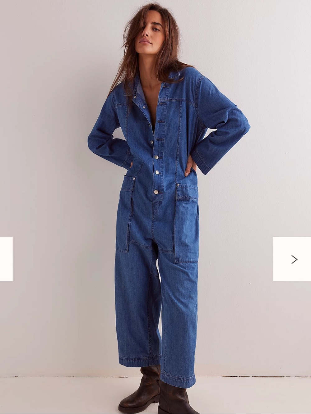 We The Free Margarita Denim Jumpsuit Medium Free People Utility Barrel Leg - Picture 12 of 13